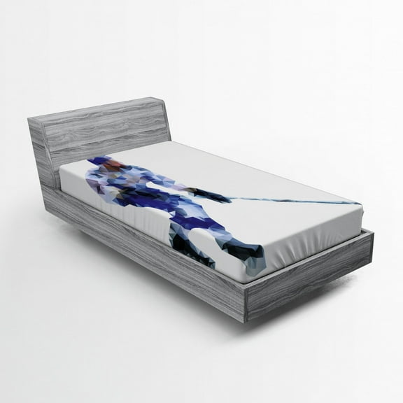 Ambesonne Modern Fitted Sheet, Hockey Player Triangles, Twin XL Size, Blue Purplegrey Black