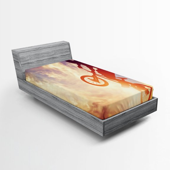 Ambesonne Modern Fitted Sheet, Man on Bike Sun, Twin XL Size, Multicolor