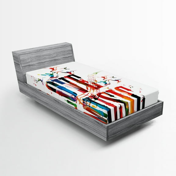 Ambesonne Modern Fitted Sheet, Music Theme Grungy, Twin Size, Multicolor