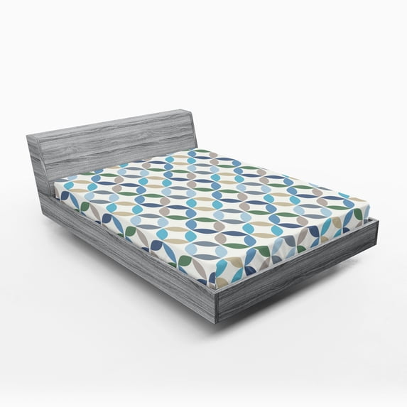 Ambesonne Modern Fitted Sheet, Oval Point Stripes, Queen Size, Pale Blue Green