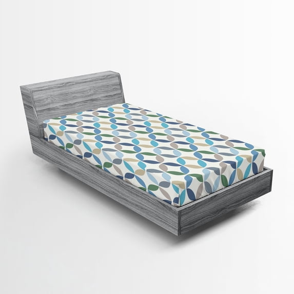 Ambesonne Modern Fitted Sheet, Oval Point Stripes, Twin XL Size, Pale Blue Green