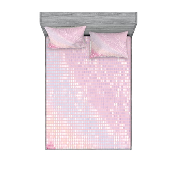 Ambesonne Modern Fitted Sheet & Pillow Sham Set, Abstract Disco Ball Pattern, Queen, Pale Pink Pale Pink