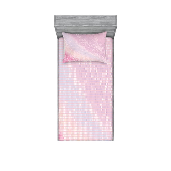 Ambesonne Modern Fitted Sheet & Pillow Sham Set, Abstract Disco Ball Pattern, Twin, Pale Pink Pale Pink