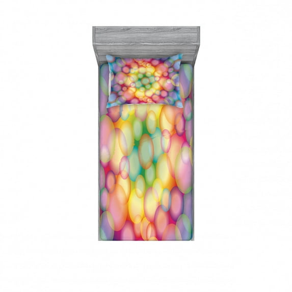 Ambesonne Modern Fitted Sheet & Pillow Sham Set, Balls Circular Hoop, Twin, Multicolor