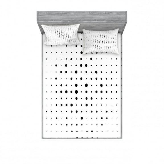 Ambesonne Modern Fitted Sheet & Pillow Sham Set, Big Little Pop Art Dots, Queen, Black White