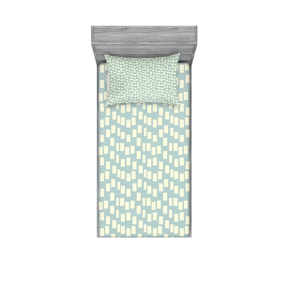 Ambesonne Modern Fitted Sheet & Pillow Sham Set, Big Small Squares Tile, Twin, Pale Blue Cream