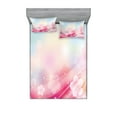 thumbnail image 1 of Ambesonne Modern Fitted Sheet & Pillow Sham Set, Blossoms Flowers Buds, Queen, Fuchsia White, 1 of 3