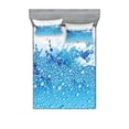 thumbnail image 1 of Ambesonne Modern Fitted Sheet & Pillow Sham Set, Bubbles Splashes Drops, Full, Dark Blue Sky Blue, 1 of 2