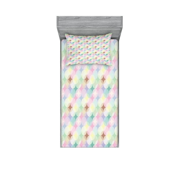 Ambesonne Modern Fitted Sheet & Pillow Sham Set, Circular Forms, Twin, Multicolor