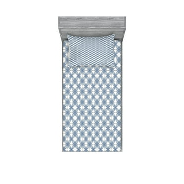 Ambesonne Modern Fitted Sheet & Pillow Sham Set, Complex Circular Shapes, Twin, Slate Blue Blue White