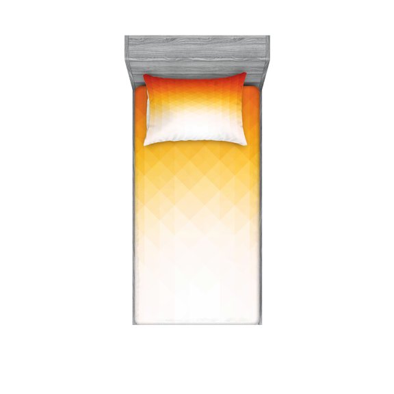 Ambesonne Modern Fitted Sheet & Pillow Sham Set, Digital Retro Triangle, Twinxl, Orange Yellow Cream