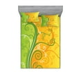 thumbnail image 1 of Ambesonne Modern Fitted Sheet & Pillow Sham Set, Flower Swirls Branches, Queen, Pale Green Marigold, 1 of 2