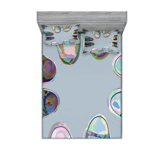 Ambesonne Modern Fitted Sheet & Pillow Sham Set, Friends Shoes in Street, Queen, Multicolor