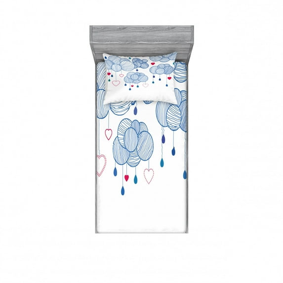 Ambesonne Modern Fitted Sheet & Pillow Sham Set, Hand Drawn Clouds, Twin, Violet Blue Magenta