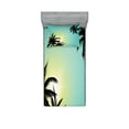 thumbnail image 1 of Ambesonne Modern Fitted Sheet & Pillow Sham Set, Hawaiian Miami Beach Sun, Twin, Seafoam Black, 1 of 3
