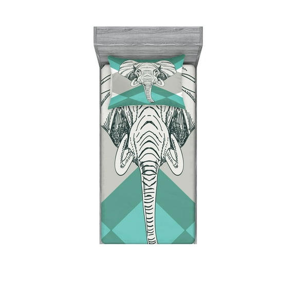 Ambesonne Modern Fitted Sheet & Pillow Sham Set, Minimalist Boho, Twin, Teal Grey