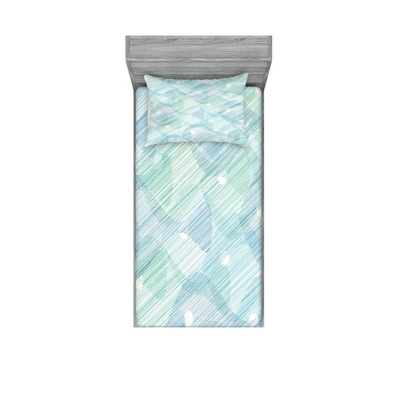 Ambesonne Modern Fitted Sheet & Pillow Sham Set, Modern Image Stripes, Twinxl, Blue and White