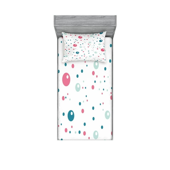 Ambesonne Modern Fitted Sheet & Pillow Sham Set, Pastel Color Polka Dots, Twin, Blue Pink Grey