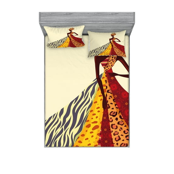Ambesonne Modern Fitted Sheet & Pillow Sham Set, Patterns, Queen, Multicolor