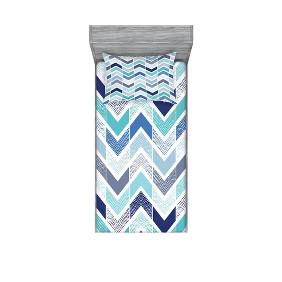 Ambesonne Modern Fitted Sheet & Pillow Sham Set, Seamless Doodle Style, Twinxl, Blue and White