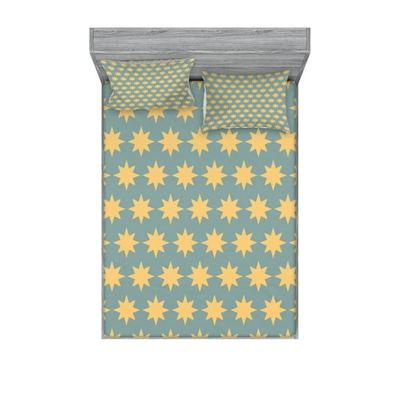 Ambesonne Modern Fitted Sheet & Pillow Sham Set, Starry Night, Queen, Apricot Mustard
