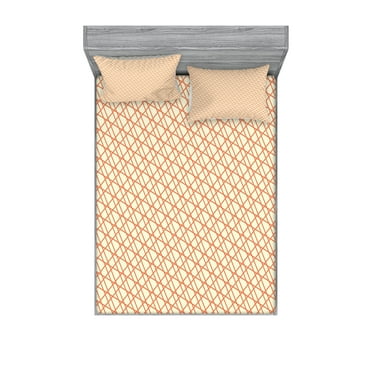 Ambesonne Modern Fitted Sheet & Pillow Sham Set, Stripes Line Art, Full, Pale Yellow Orange