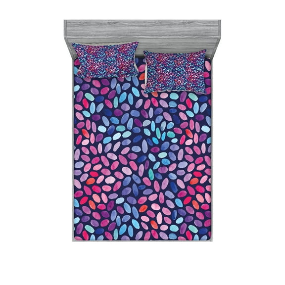 Ambesonne Modern Fitted Sheet & Pillow Sham Set, Watercolor Sketch Mosaic, Queen, Blue Pale Blue and Pink