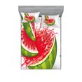 thumbnail image 1 of Ambesonne Modern Fitted Sheet & Pillow Sham Set, Watermelon Cuts Juice, Queen, Red White and Fern Green, 1 of 2