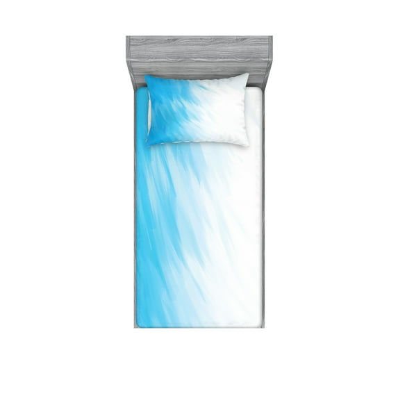 Ambesonne Modern Fitted Sheet & Pillow Sham Set, Waves Cloudy Sky, Twinxl, Blue White