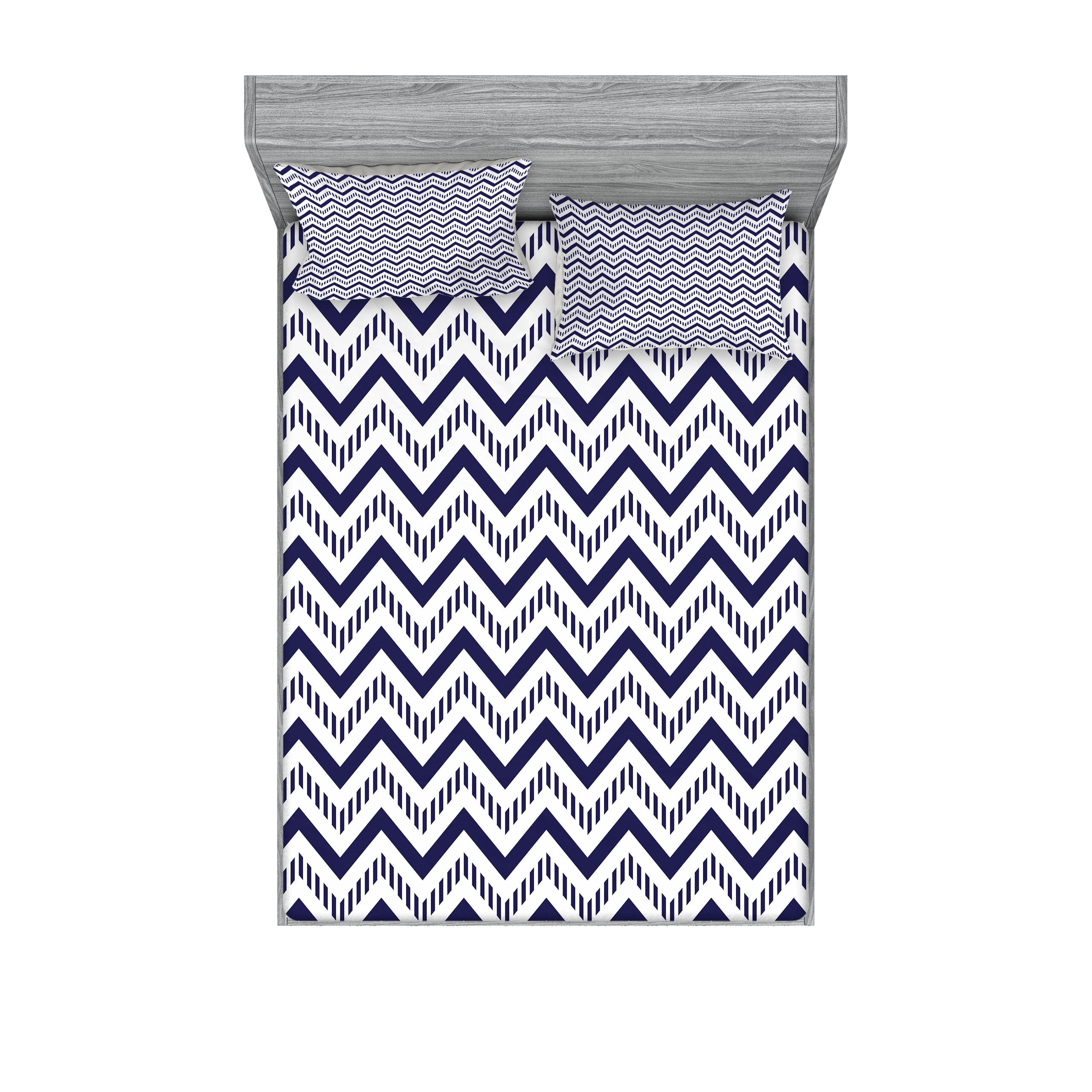 White and Navy Blue Chevron Microfiber Full Sheet Set