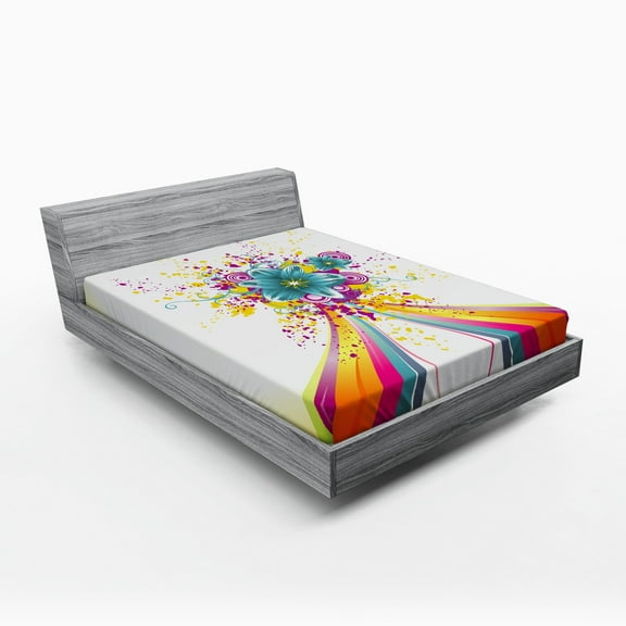 Ambesonne Modern Fitted Sheet, Rainbow Colored Buds, Full Size, Multicolor