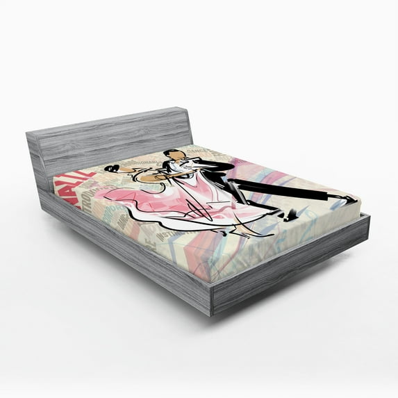 Ambesonne Modern Fitted Sheet, Romantic Dancing Couple Words, Queen Size, Multicolor