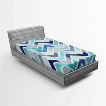 Ambesonne Modern Fitted Sheet, Seamless Doodle Style, Twin XL Size, Blue and White