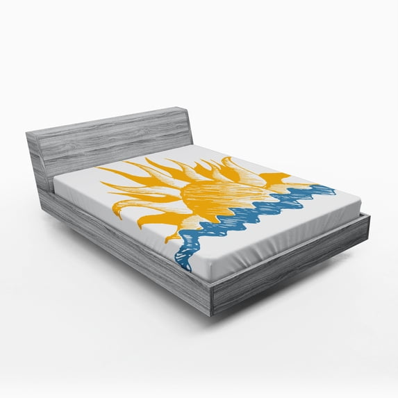 Ambesonne Modern Fitted Sheet, Sun Theme Warm Colors Beams, Queen Size, Yellow Blue