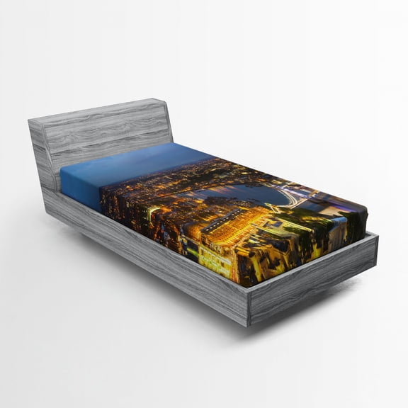 Ambesonne Modern Fitted Sheet, Sunset at London City, Twin Size, Yellow Bluegrey