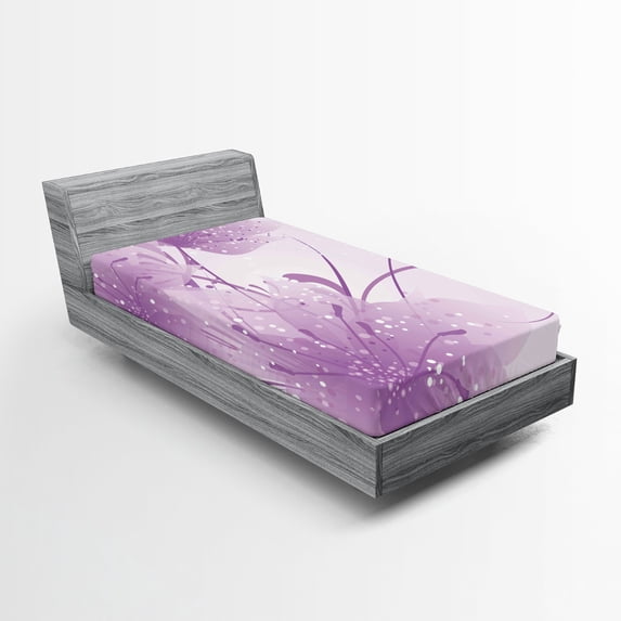 Ambesonne Modern Fitted Sheet, Swirling Ornaments Dots Art, Twin Size, Pale Purple and White