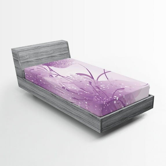 Ambesonne Modern Fitted Sheet, Swirling Ornaments Dots Art, Twin XL Size, Pale Purple and White