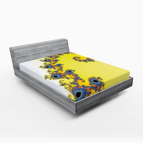 Ambesonne Modern Fitted Sheet, Trippy Seahorse Pattern, Full Size, Earth Yellow Blue