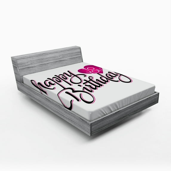 Ambesonne Modern Fitted Sheet, Typo Message, Full Size, Fuchsia Black White