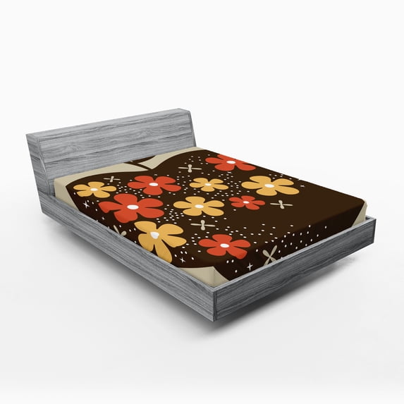 Ambesonne Modern Fitted Sheet, Vector Big Apple, Full Size, Dark Brown Marigold