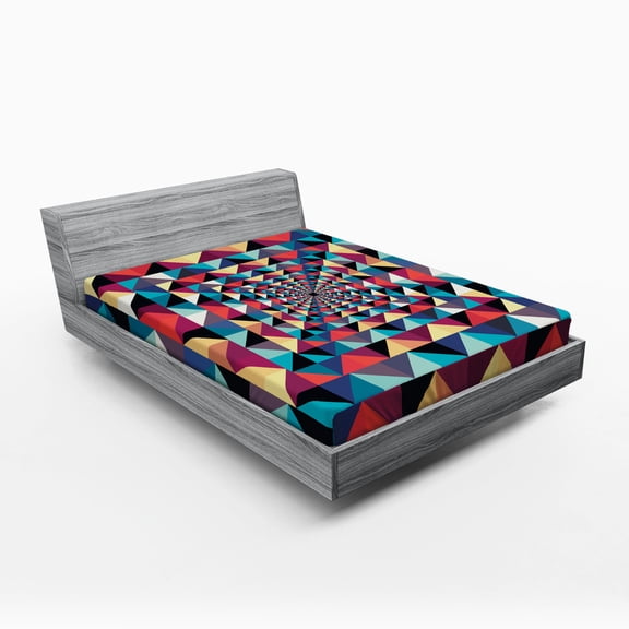 Ambesonne Modern Fitted Sheet, Visual Patchwork Retro, Queen Size, Multicolor