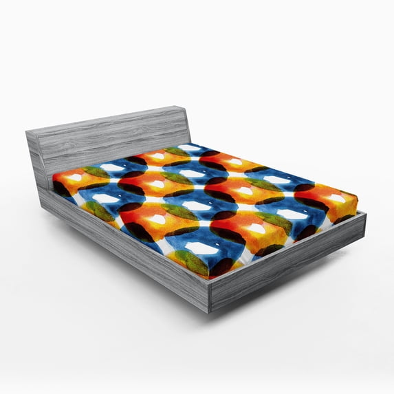 Ambesonne Modern Fitted Sheet, Watercolor Ring Shapes, Full Size, Orange Blue