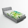 thumbnail image 1 of Ambesonne Modern Fitted Sheet, Wavy Floral Design Digi Art, Twin Size, Yellow Green and Blue, 1 of 2