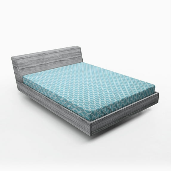 Ambesonne Modern Fitted Sheet, Wavy Water Lines Circled, Full Size, Pale Blue and White