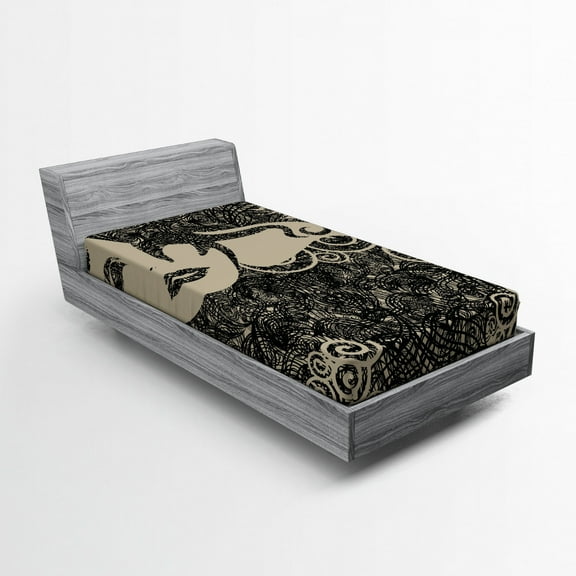 Ambesonne Modern Fitted Sheet, Woman with Cool Posing, Twin XL Size, Dark Taupe and Tan