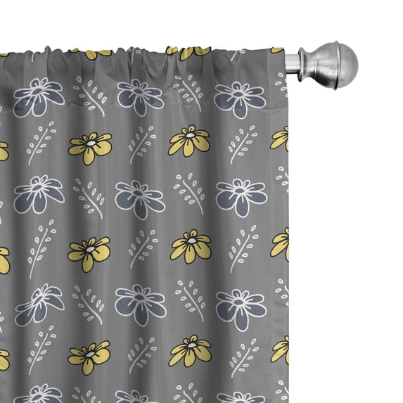 Ambesonne Modern Floral Window Curtains, Repeated Flowers Art, Each 28" W x 95" L, Dimgray Multicolor