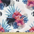 thumbnail image 1 of Ambesonne Modern Floral Fabric by the Yard Upholstery, Dreamy Hibiscus Print, 3 Yards, Dark Cocoa Sea Blue Cream, 1 of 1