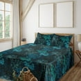 thumbnail image 1 of Ambesonne Modern Floral Fitted & Flat Sheet with Shams 4 Pcs Set, Dark Colors Sakura, Queen, Seafoam Teal Dark Teal, 1 of 1