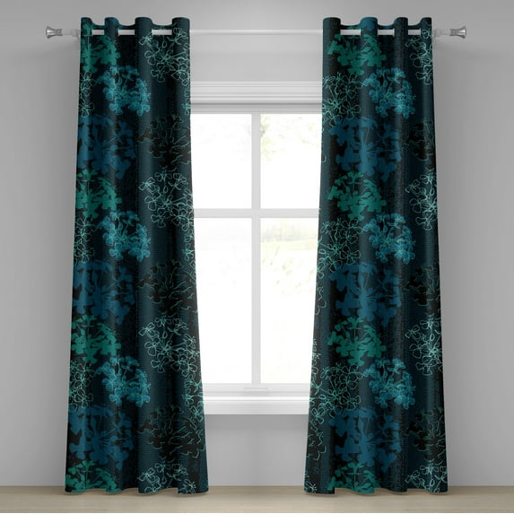 Ambesonne Modern Floral Grommet Curtain, Dark Colors Sakura, 50"x72", Seafoam Teal Dark Teal