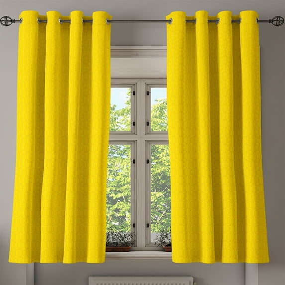 Ambesonne Modern Grommet Curtain, Abstract Ivy Leaf Buds, 50" x 63", Yellow